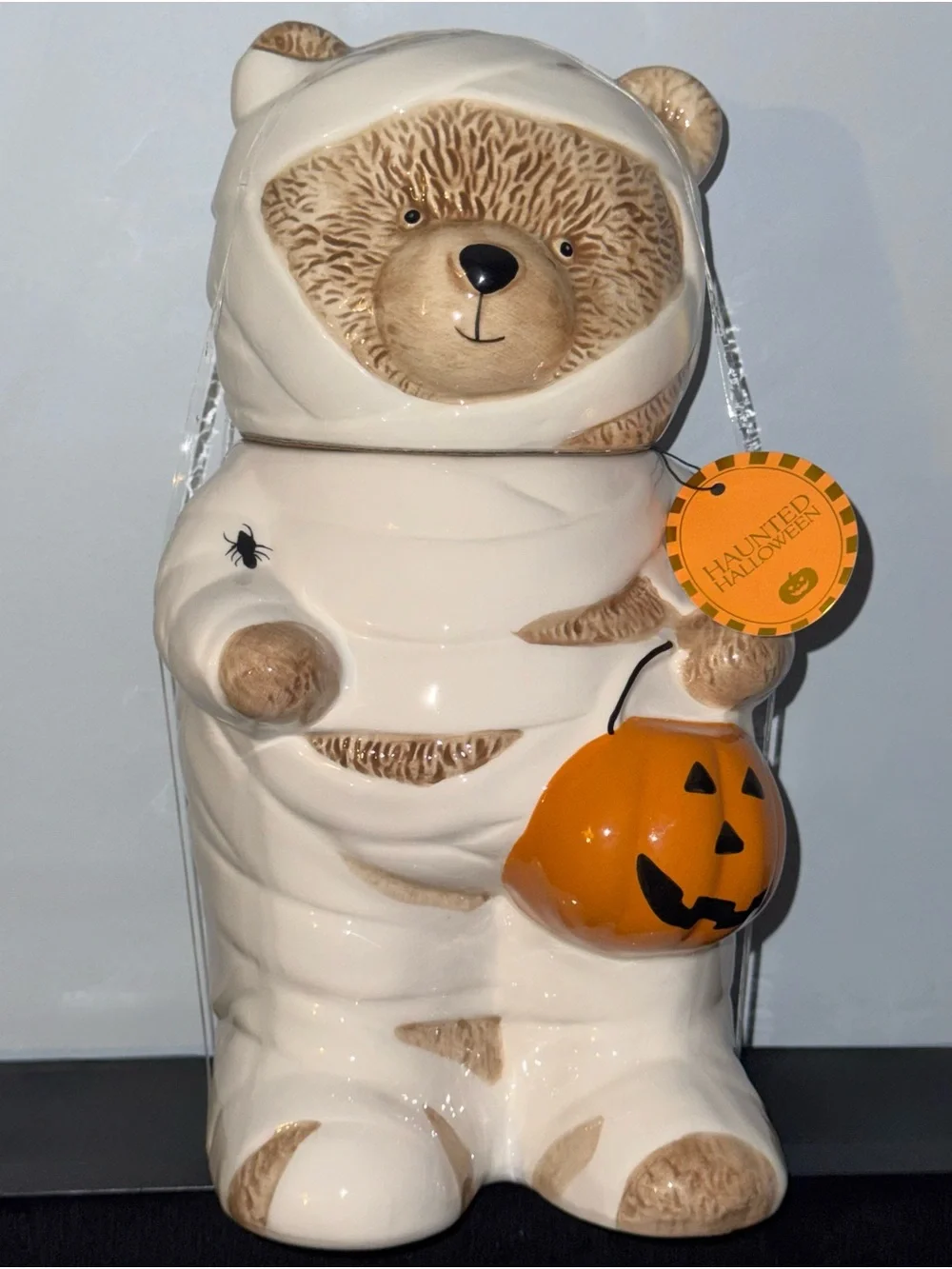 Halloween Mummy Teddy Bear Pumpkin Cookie Jar Fall Kitchen Decor